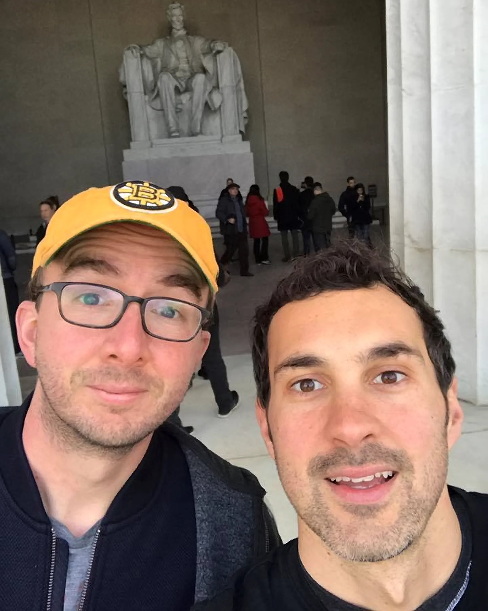 Comedians Mark Normand and Joe List of Tuesdays with Stories at the Lincoln Memorial in Washington DC. Find Mark Normand Tour Dates and Joe List Tour Dates at www.tuesdayspod.com/find-a-show