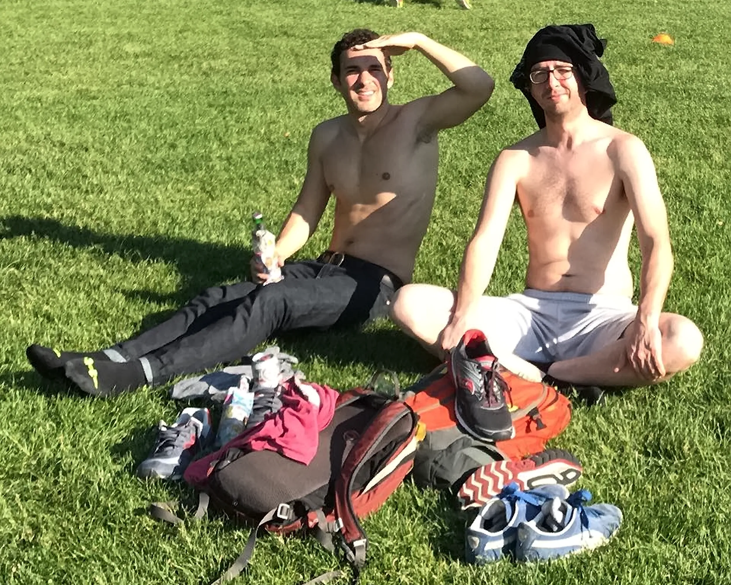 Comedians Mark Normand and Joe List of Tuesdays with Stories shirtless and drinking in public. Find Mark Normand Tour Dates and Joe List Tour Dates at www.tuesdayspod.com/find-a-show