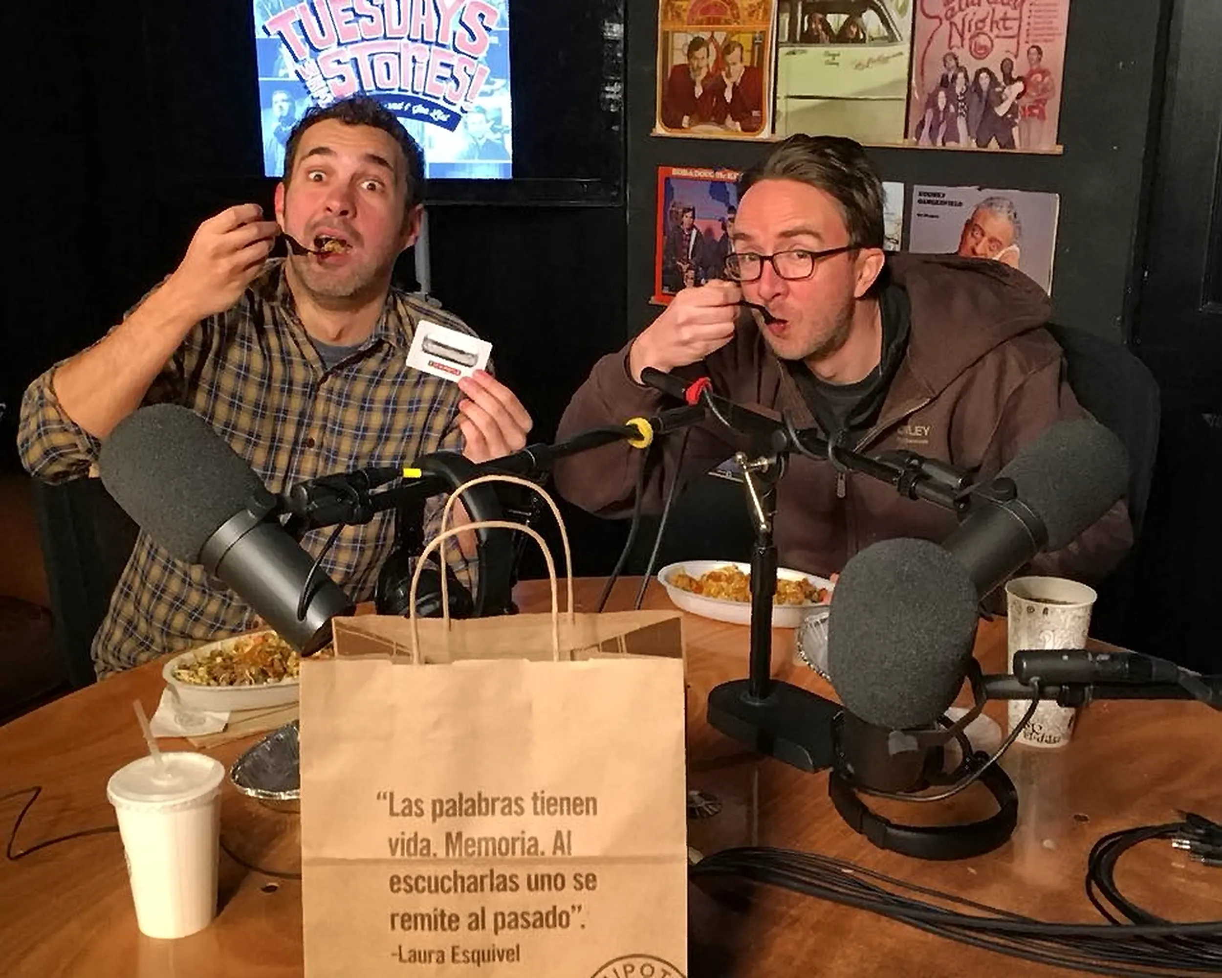 Comedians Mark Normand and Joe List of Tuesdays with Stories, eating Chipotle in the studio. Find Mark Normand Tour Dates and Joe List Tour Dates at www.tuesdayspod.com/find-a-show
