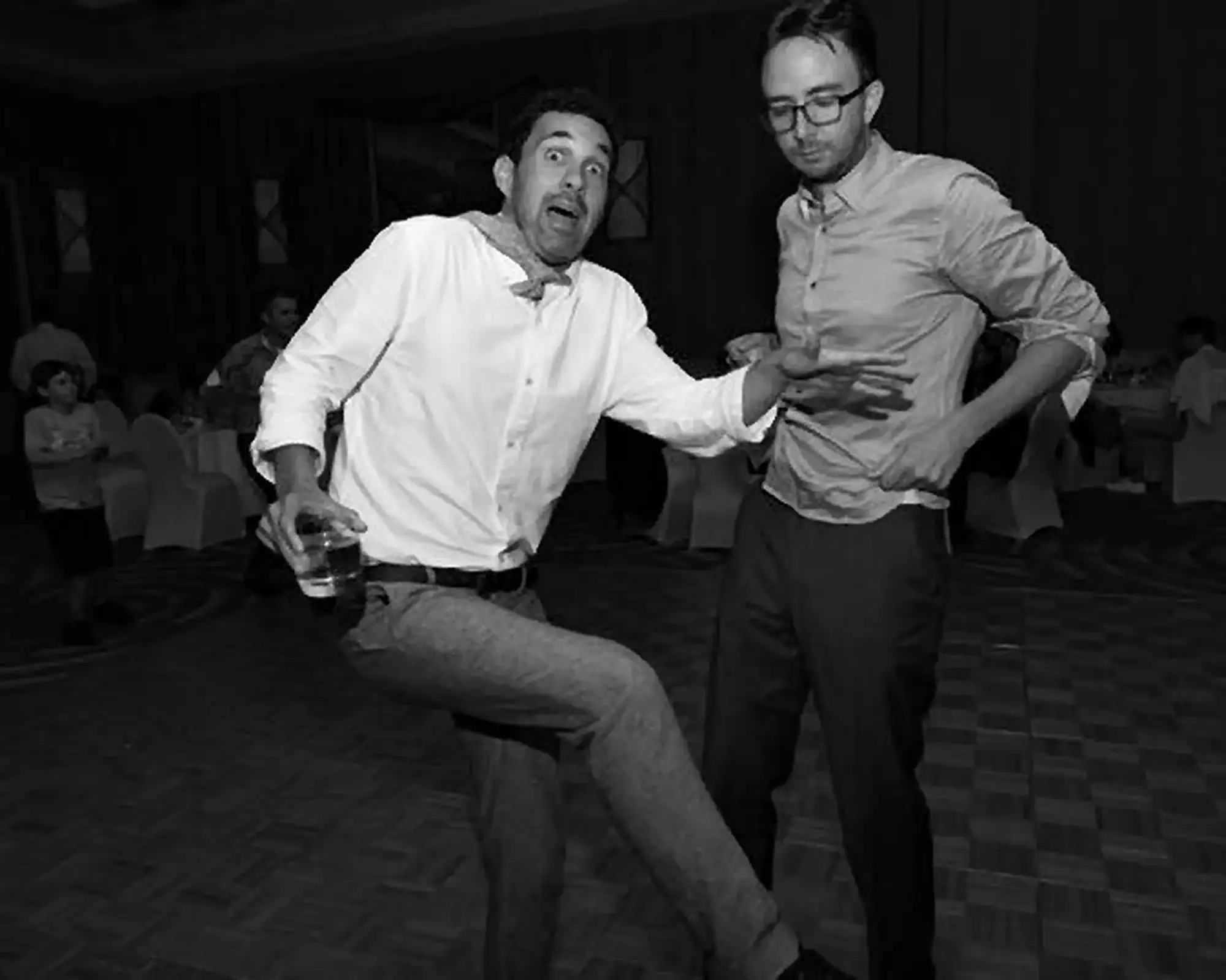 Comedians Mark Normand and Joe List of Tuesdays with Stories dancing at Mark's wedding. Find Mark Normand Tour Dates and Joe List Tour Dates at www.tuesdayspod.com/find-a-show