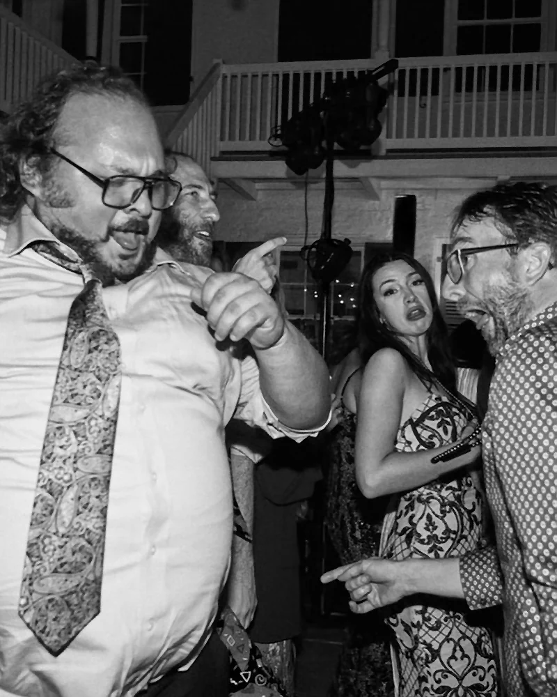 Comedians Stavros Halkias and Ari Shaffir dancing at comedian Mark Normand's wedding to Mae Planert in New Orleans, with cpmedian Joe List of Tuesdays with Stories. Find more Tuesdays with Stories photos at www.tuesdayspod.com/photos