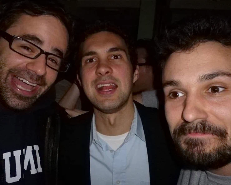 Comedian Yannis Pappas at a party with comedian Mark Normand of Tuesdays with Stories. Find more about Mark at www.tuesdayspod.com/mark-normand